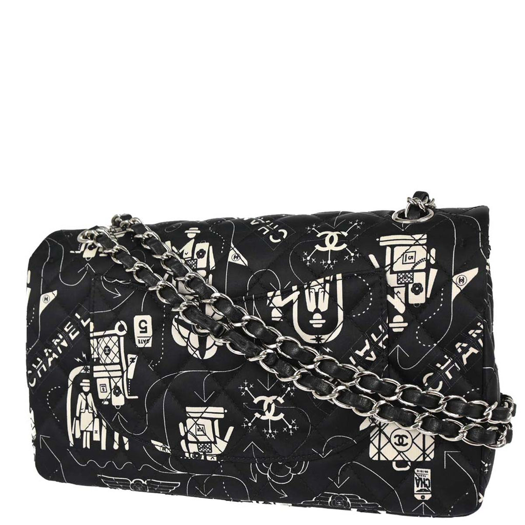 Chanel 2016-2017 Black Satin Airline Medium Classic Double Flap Shoulder Bag