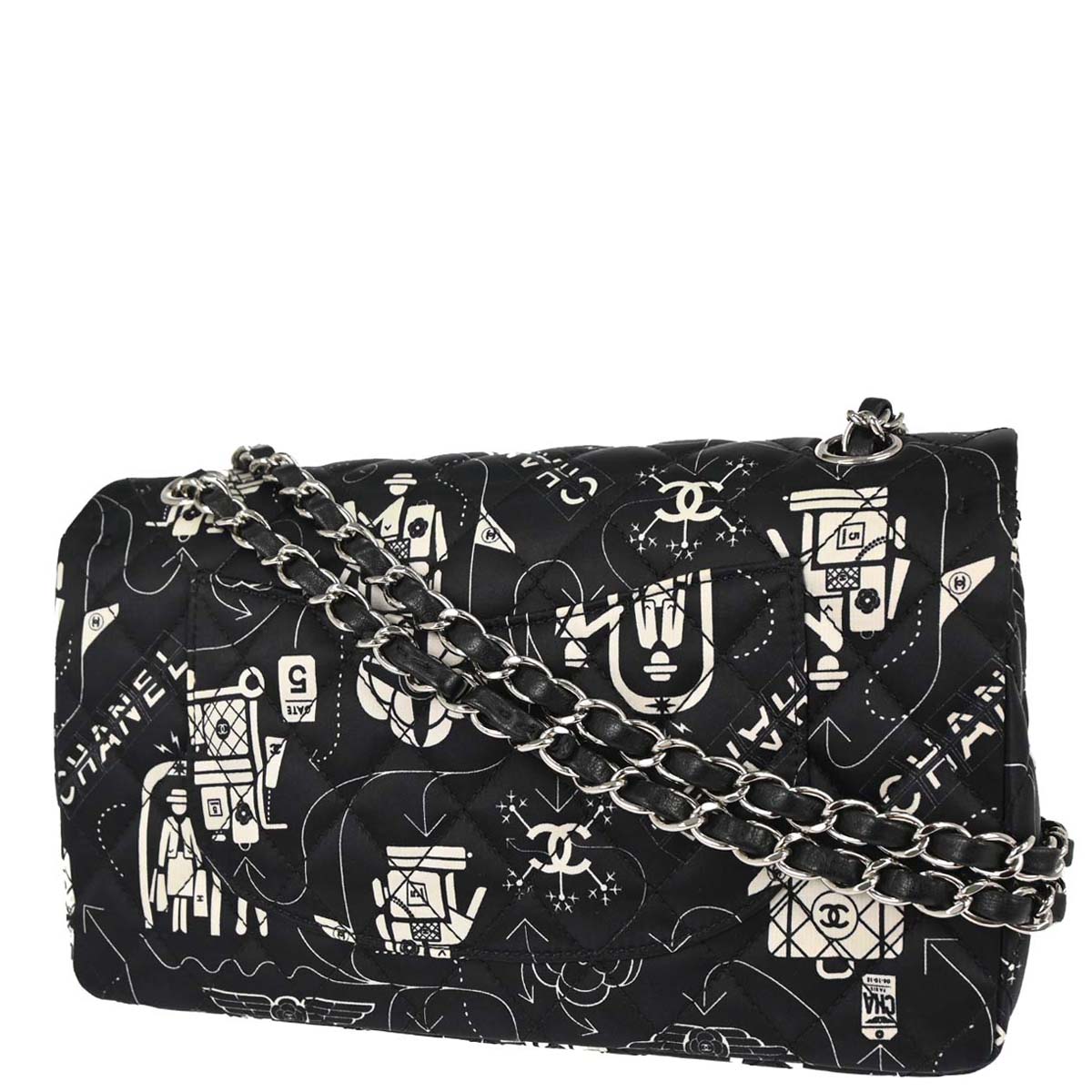 Chanel 2016-2017 Black Satin Airline Medium Classic Double Flap Shoulder Bag