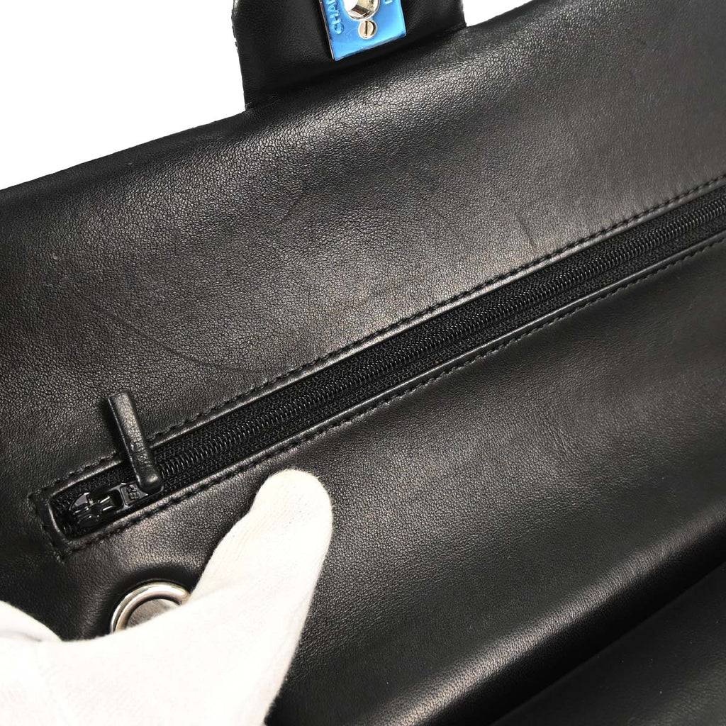 Chanel 2016-2017 Black Satin Airline Medium Classic Double Flap Shoulder Bag
