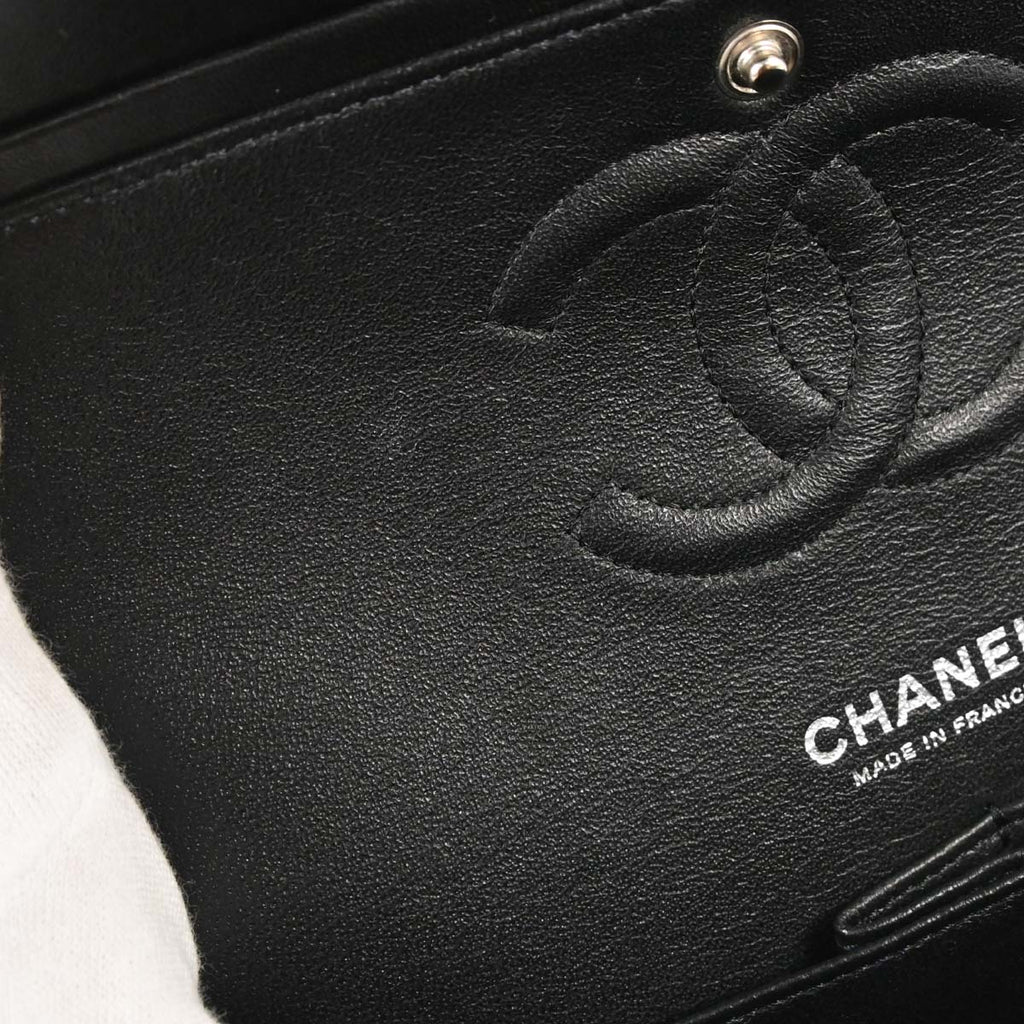 Chanel 2016-2017 Black Satin Airline Medium Classic Double Flap Shoulder Bag