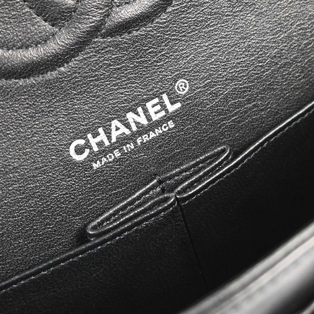 Chanel 2016-2017 Black Satin Airline Medium Classic Double Flap Shoulder Bag