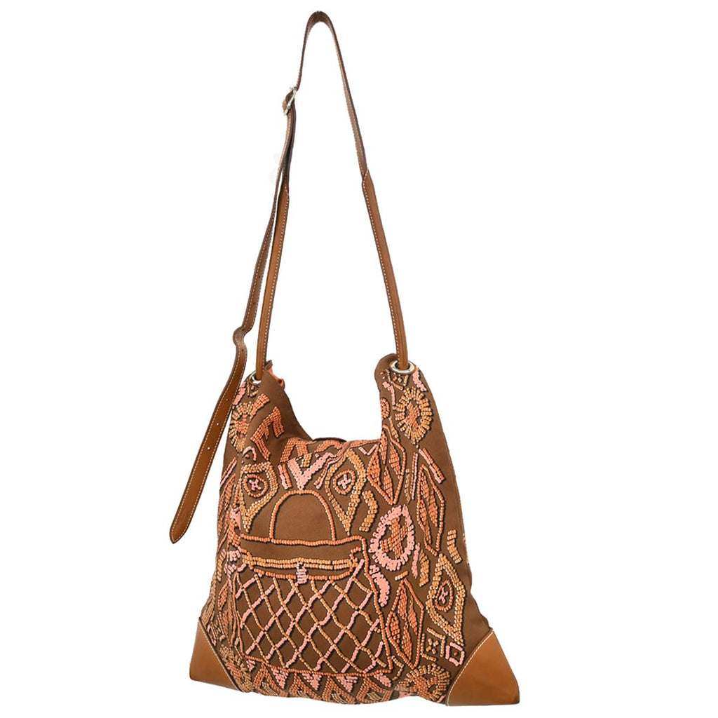 Hermes Brown Silk Barenia Silky City PM Kelly en Perles Shoulder Bag