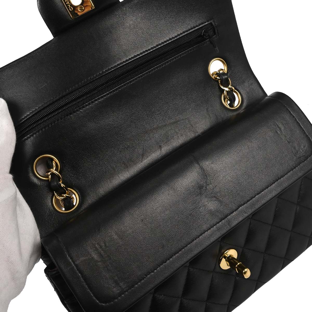 Chanel Black Lambskin Small Classic Double Flap Shoulder Bag
