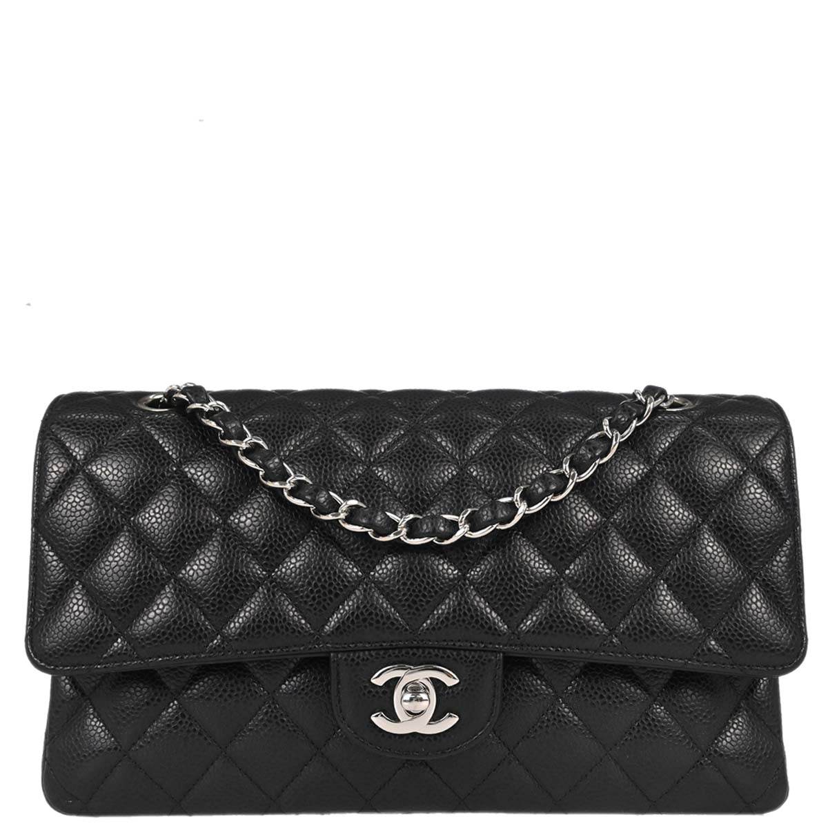 Chanel Black Caviar Skin Medium Classic Double Flap Shoulder Bag