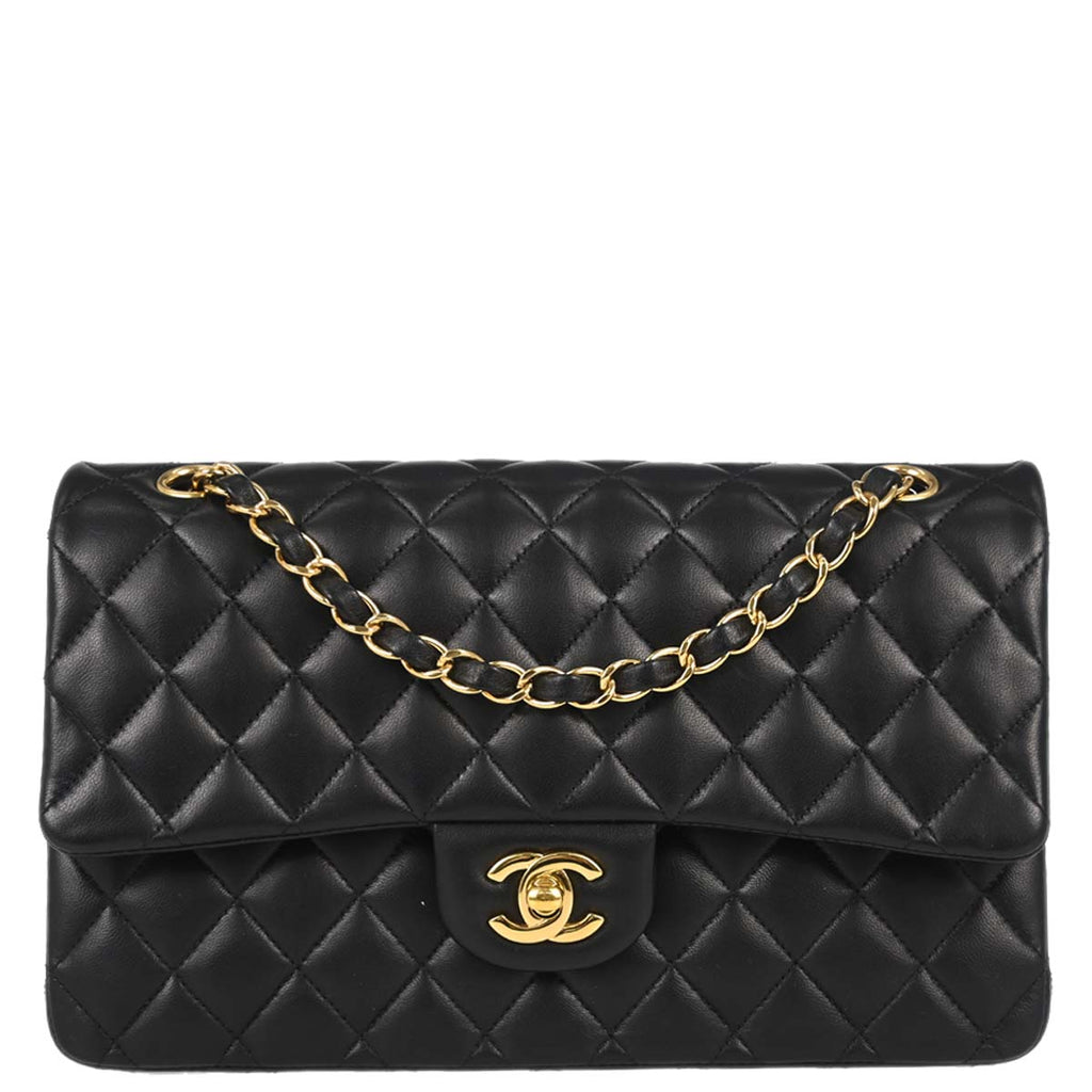 Chanel 2018-2019 Black Lambskin Medium Classic Double Flap Shoulder Bag