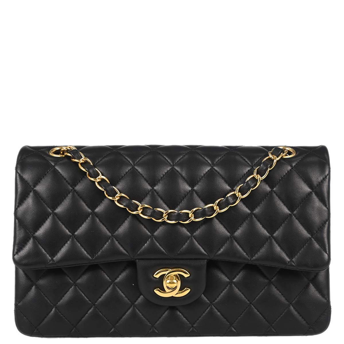 Chanel 2018-2019 Black Lambskin Medium Classic Double Flap Shoulder Bag