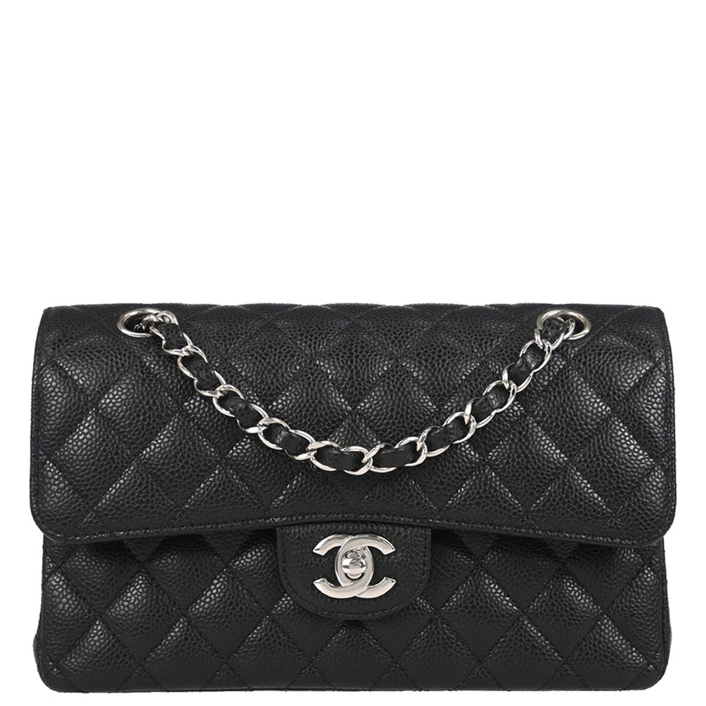 Chanel 2019 Black Caviar Skin Small Classic Double Flap Shoulder Bag