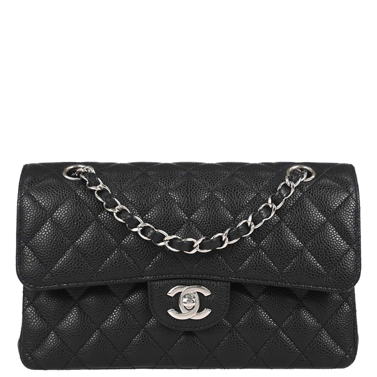 Chanel 2019 Black Caviar Skin Small Classic Double Flap Shoulder Bag