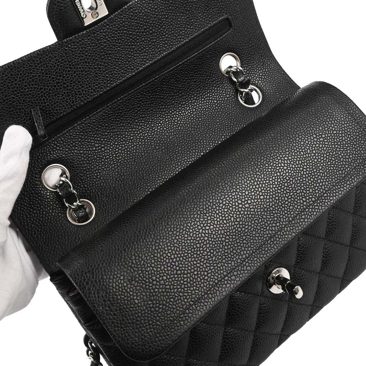 Chanel 2019 Black Caviar Skin Small Classic Double Flap Shoulder Bag