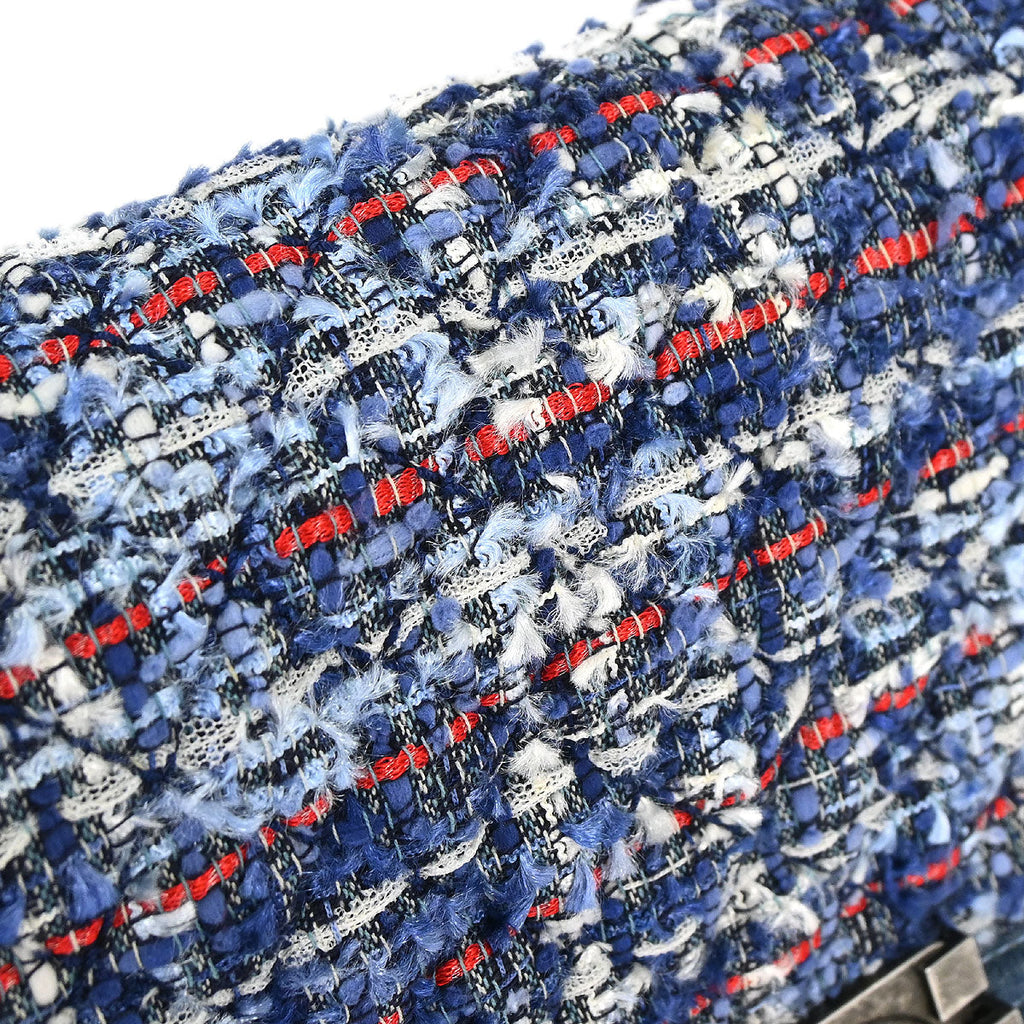Boy Chanel Blue Tweed Denim Medium Double Chain Shoulder Bag