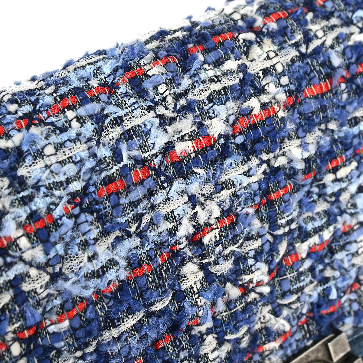 Boy Chanel Blue Tweed Denim Medium Double Chain Shoulder Bag