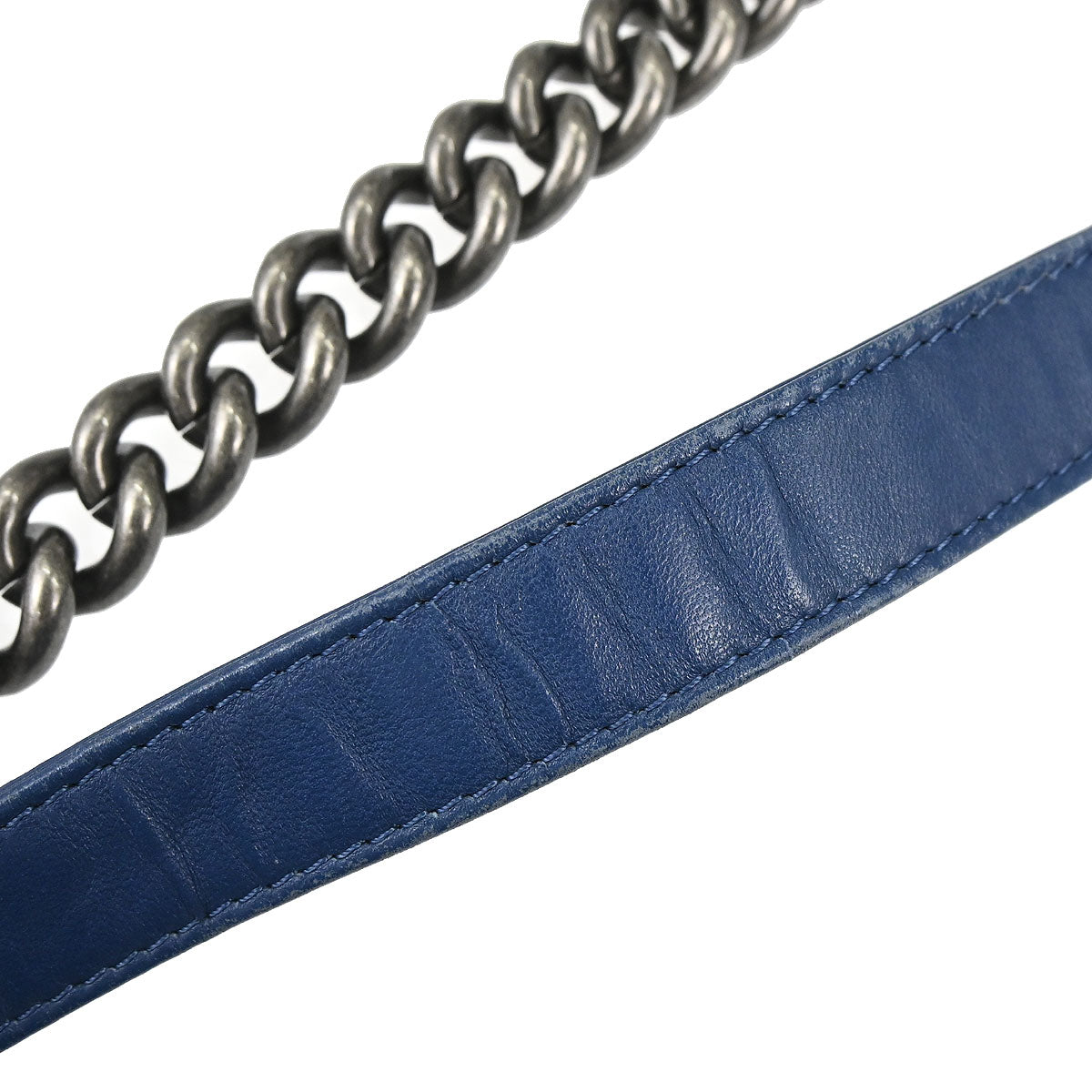 Boy Chanel Blue Tweed Denim Medium Double Chain Shoulder Bag