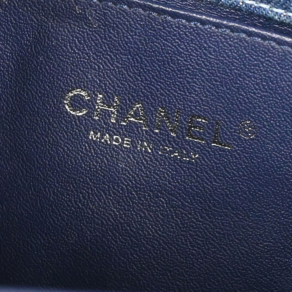 Boy Chanel Blue Tweed Denim Medium Double Chain Shoulder Bag