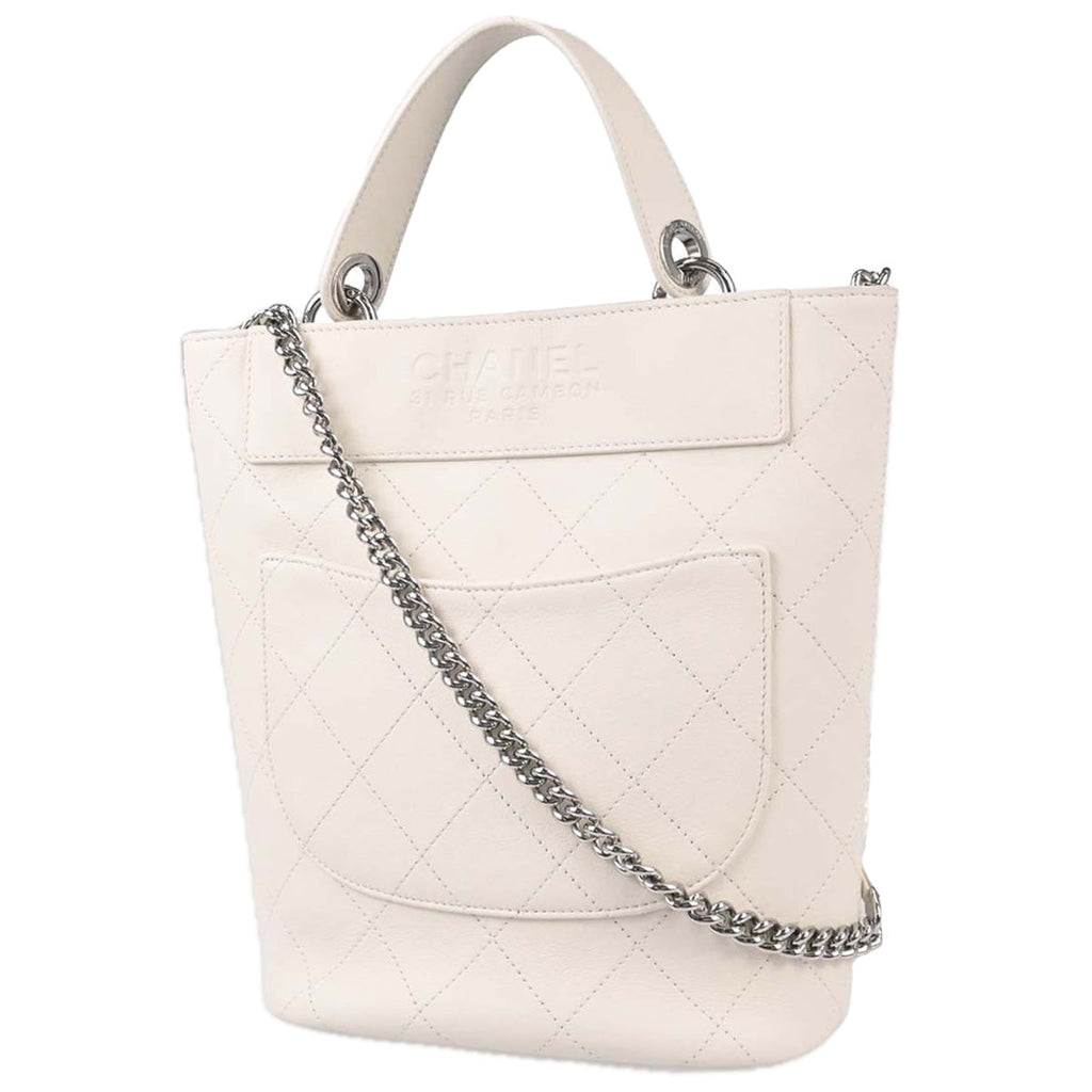 Chanel 2019 White Calfskin 2way Shoulder Bucket Handbag