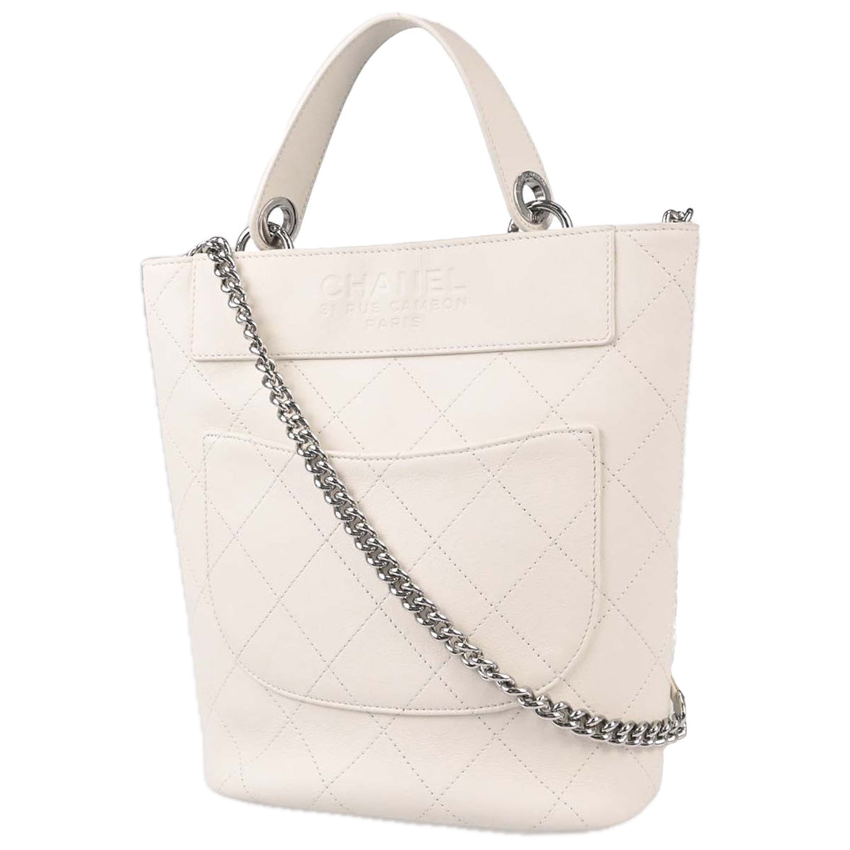 Chanel 2019 White Calfskin 2way Shoulder Bucket Handbag