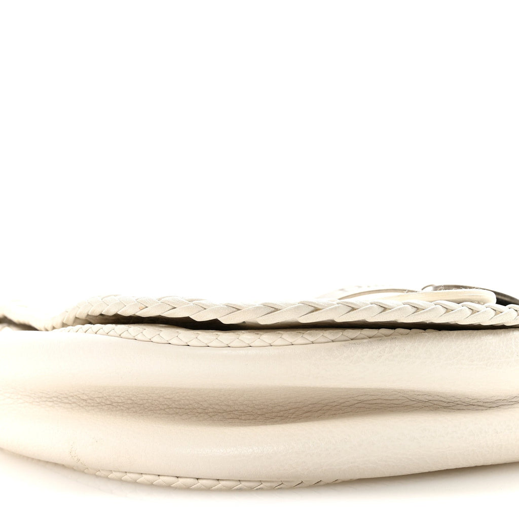 Christian Dior Calfskin Braided Gaucho Double Saddle Bag White
