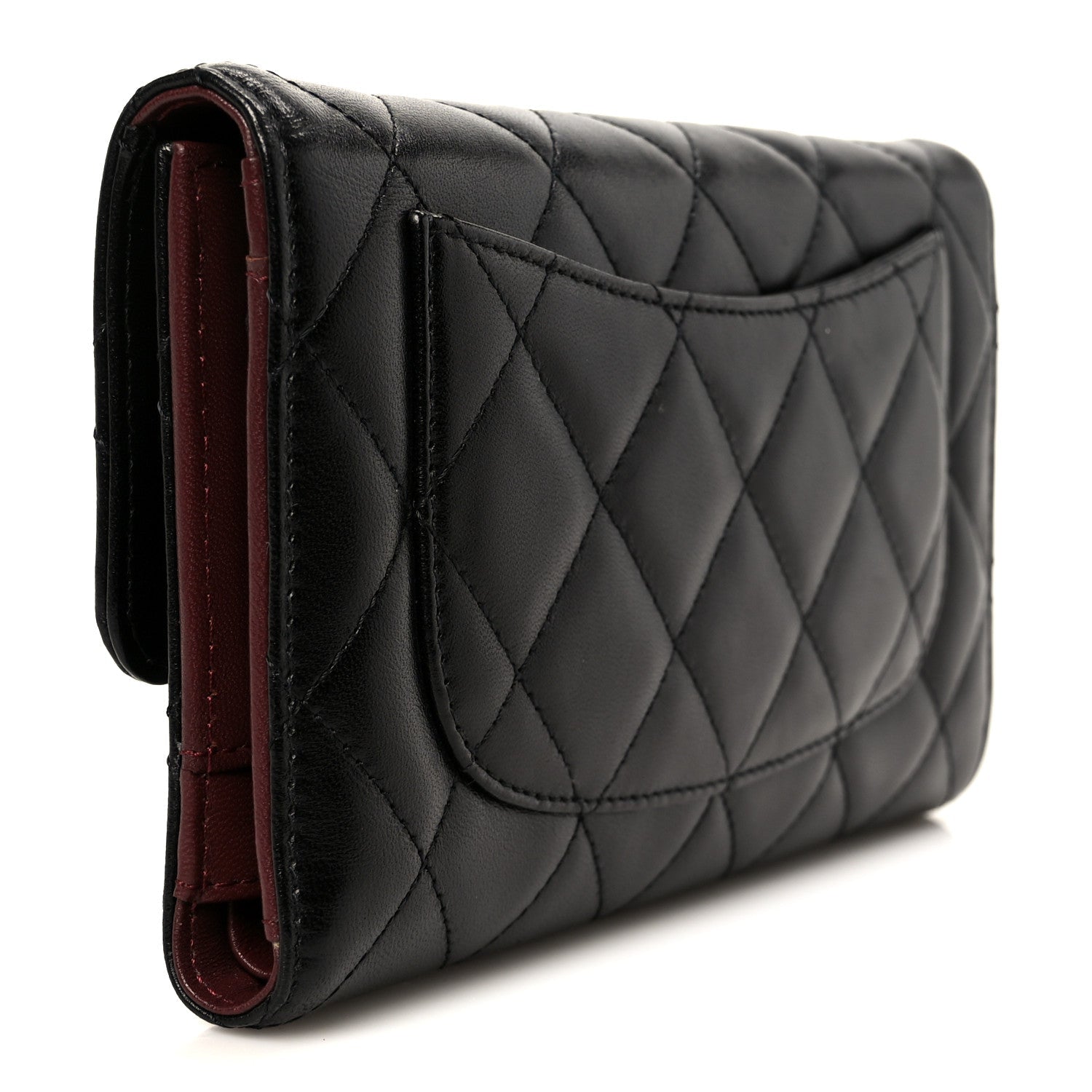 Lambskin Quilted Large Flap Wallet Black