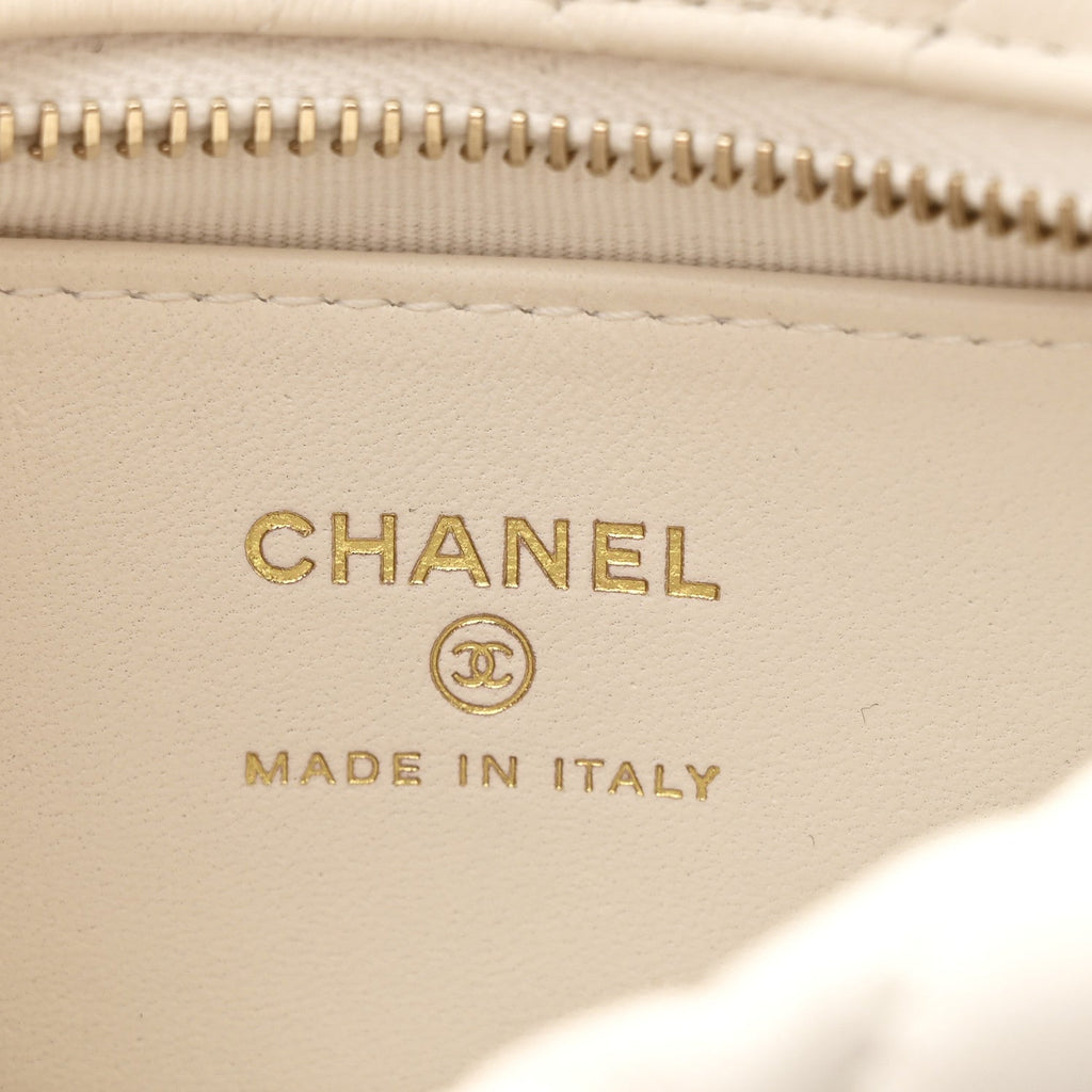 Chanel Lambskin Quilted Chain Around Pouch Hobo White