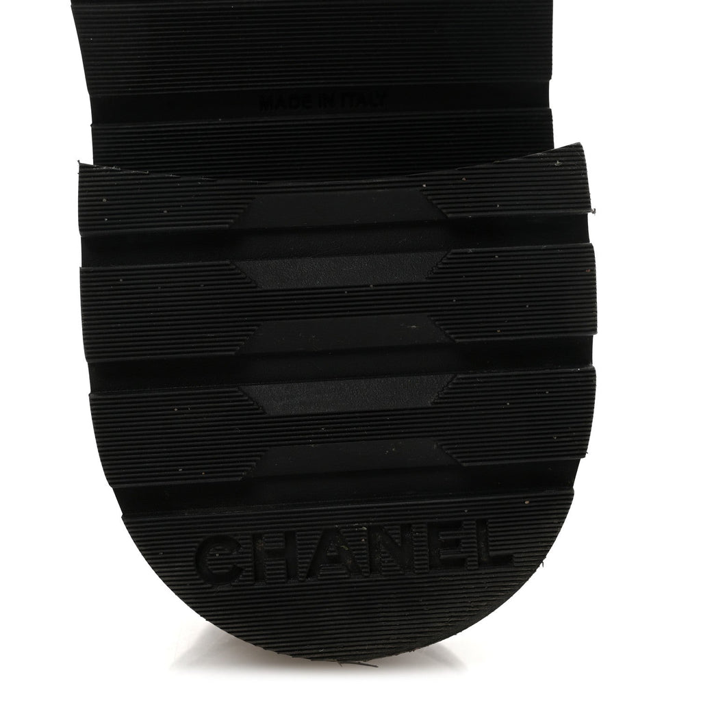 Chanel Shiny Calfskin Quilted Lace Up Combat Boots 37.5 Black