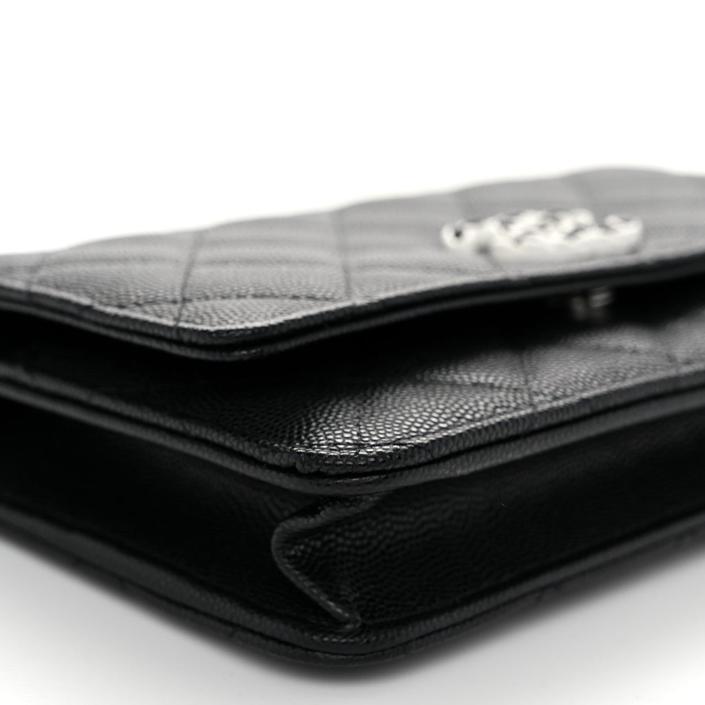 Chanel Caviar Quilted Chanel 19 Wallet On Chain WOC Black White