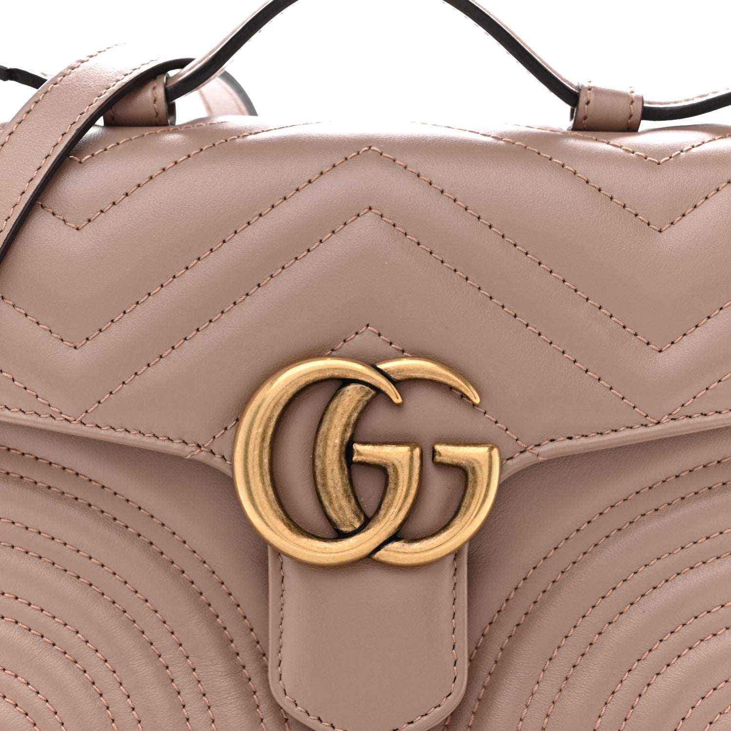 Gucci Calfskin Matelasse Mini GG Marmont Top Handle Shoulder Bag Porcelain Rose