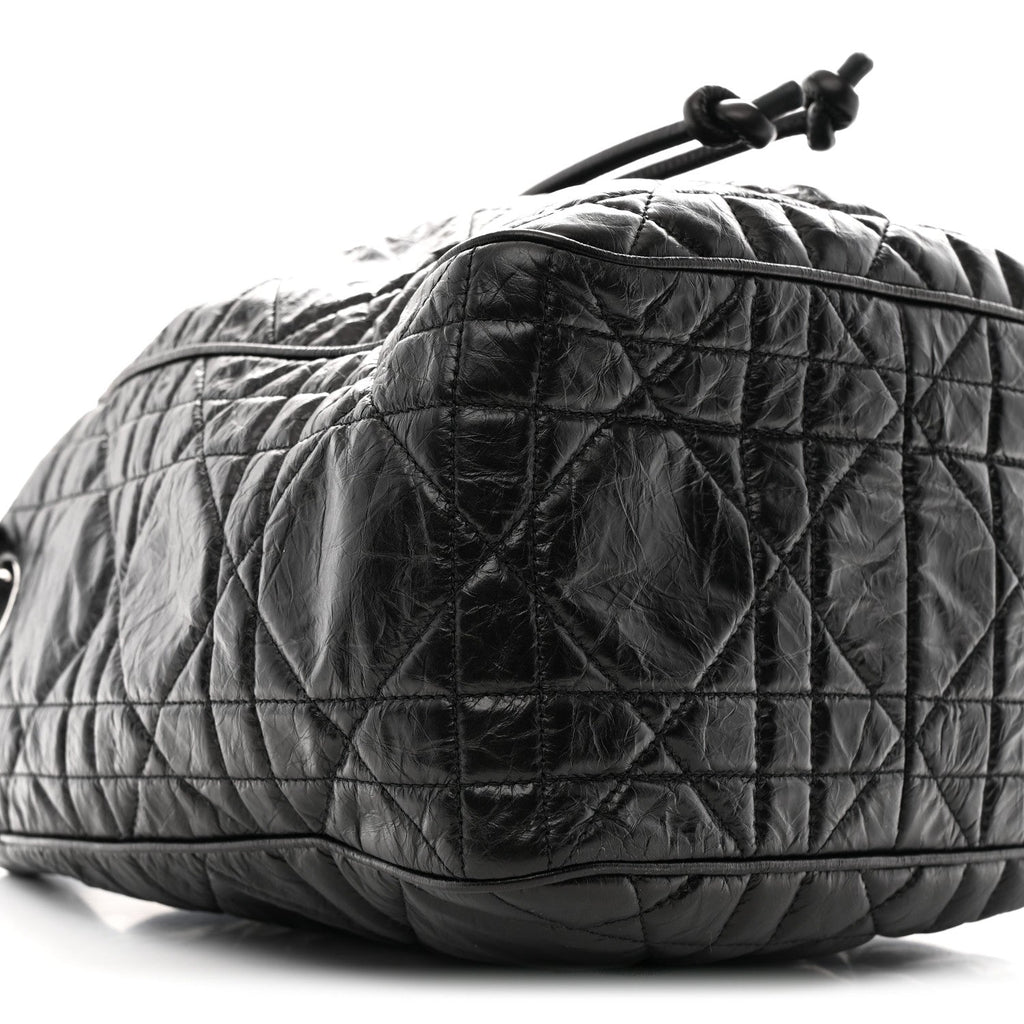 Christian Dior Crinkled Calfskin Macrocannage Medium D-Motion Bag Black