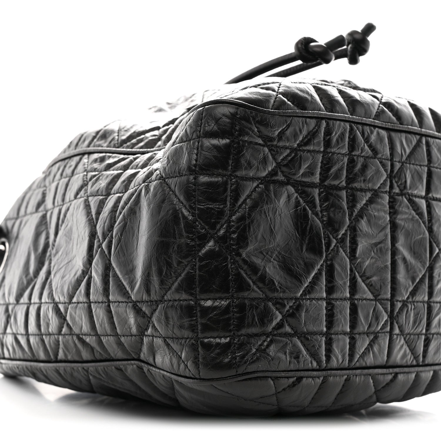 Christian Dior Crinkled Calfskin Macrocannage Medium D-Motion Bag Black