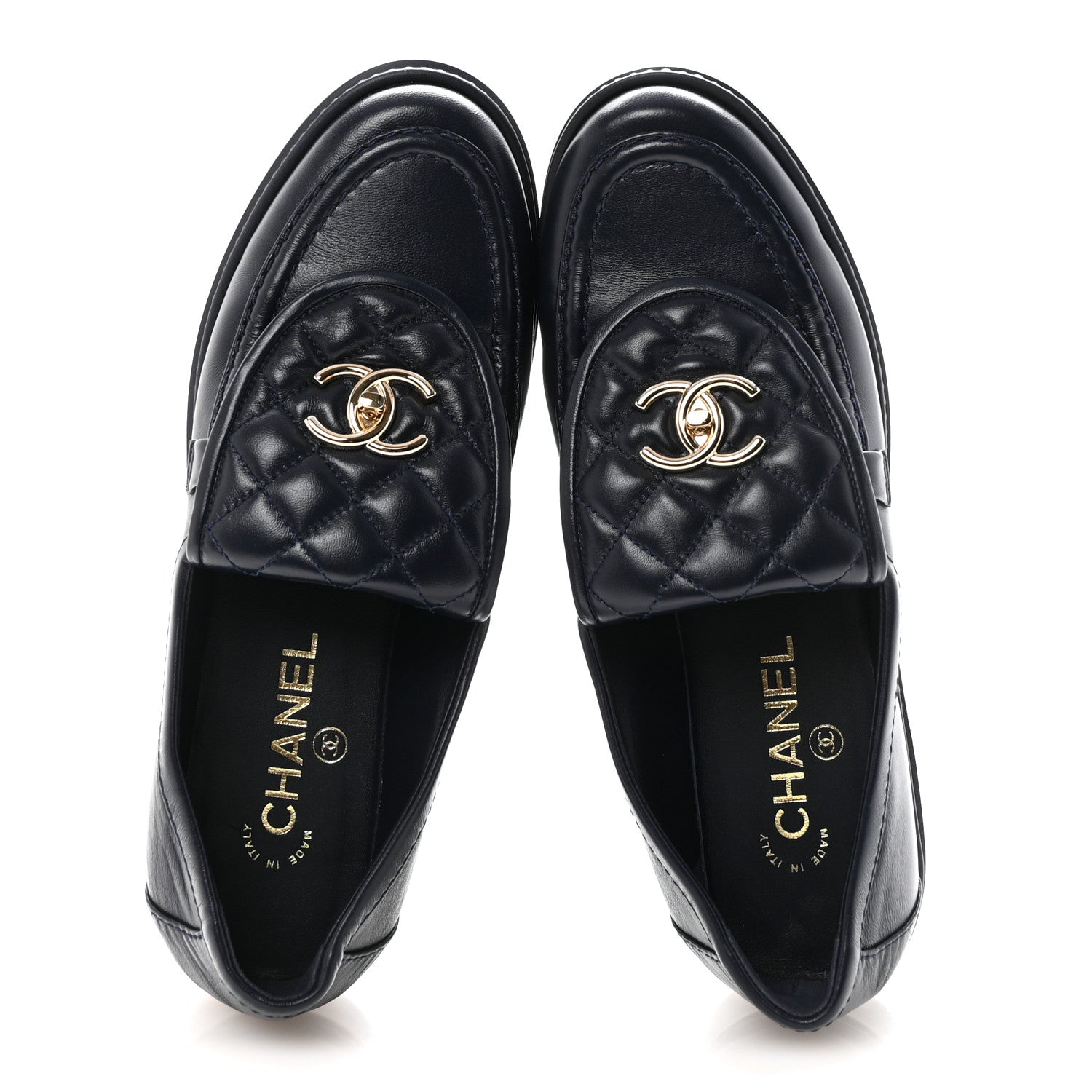 Lambskin Quilted CC Turnlock Loafers 38.5 Navy