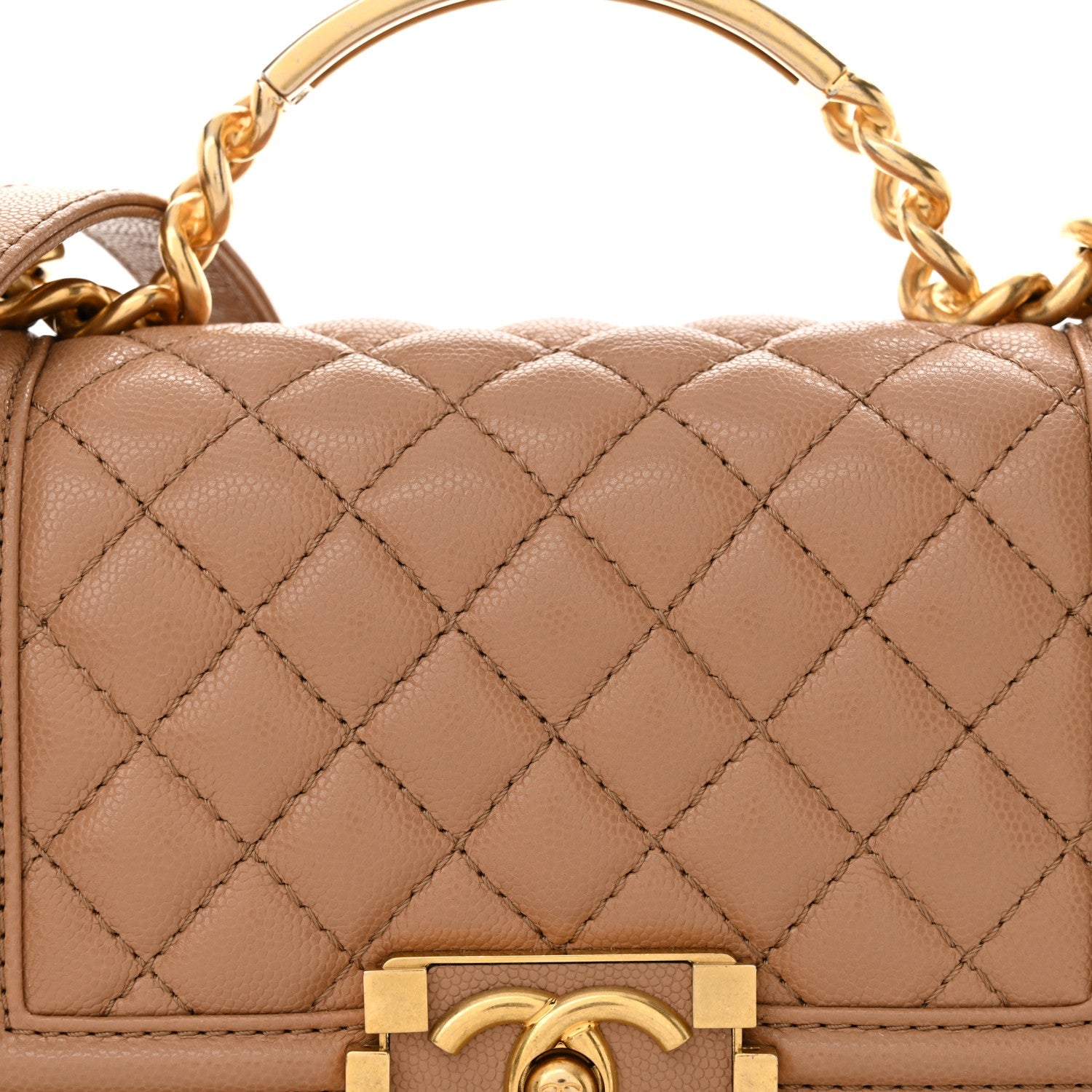 Chanel Caviar Quilted Small Top Handle Boy Flap Beige