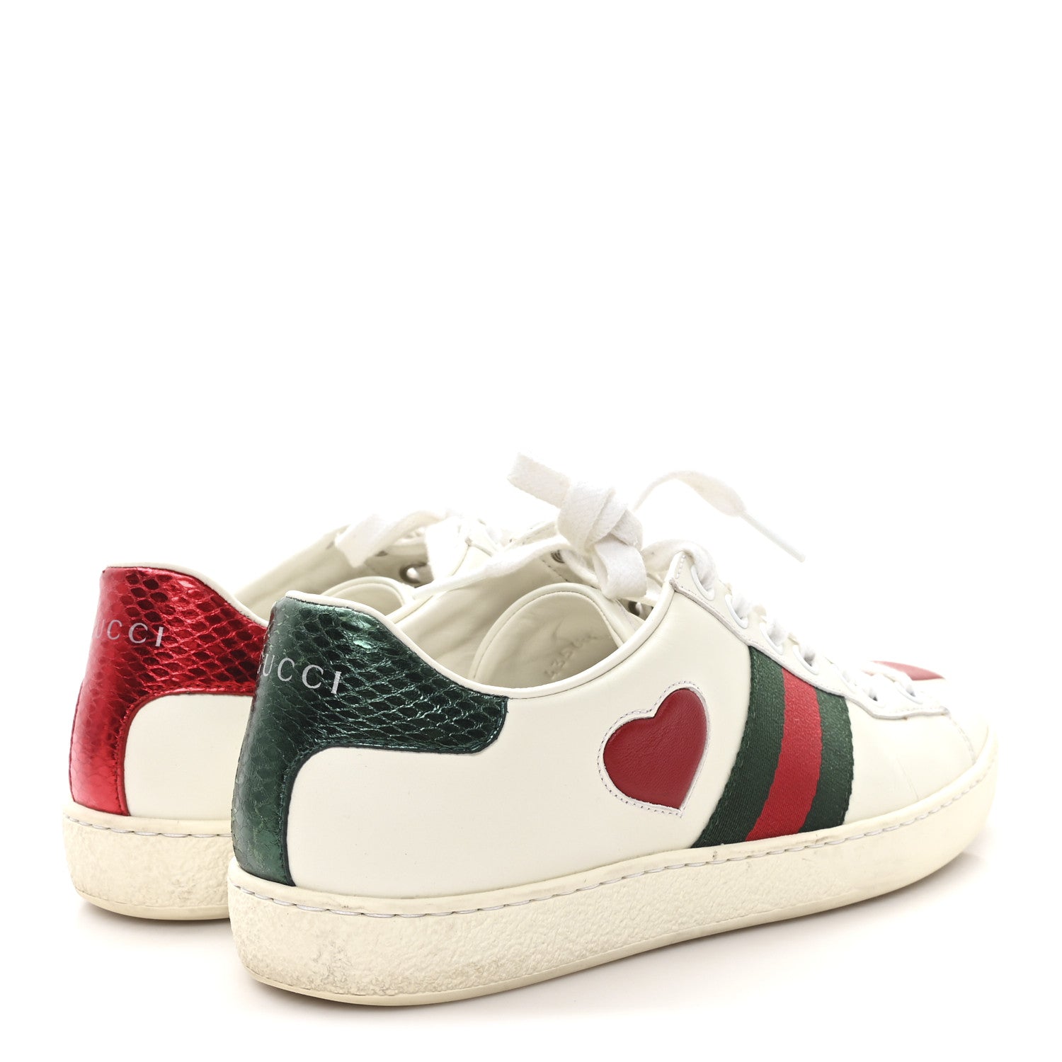 Gucci Calfskin Web Heart Embroidered Womens Ace Sneakers 36 White