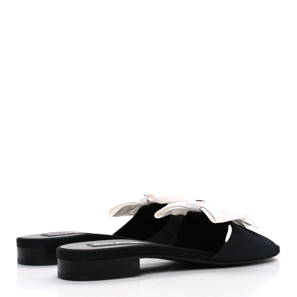 Chanel Silk Bow CC Mules 41 Black White