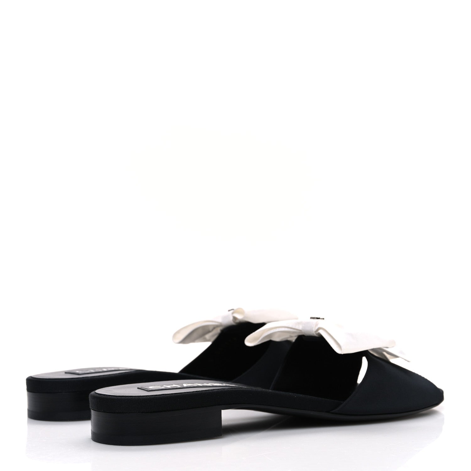 Chanel Silk Bow CC Mules 41 Black White