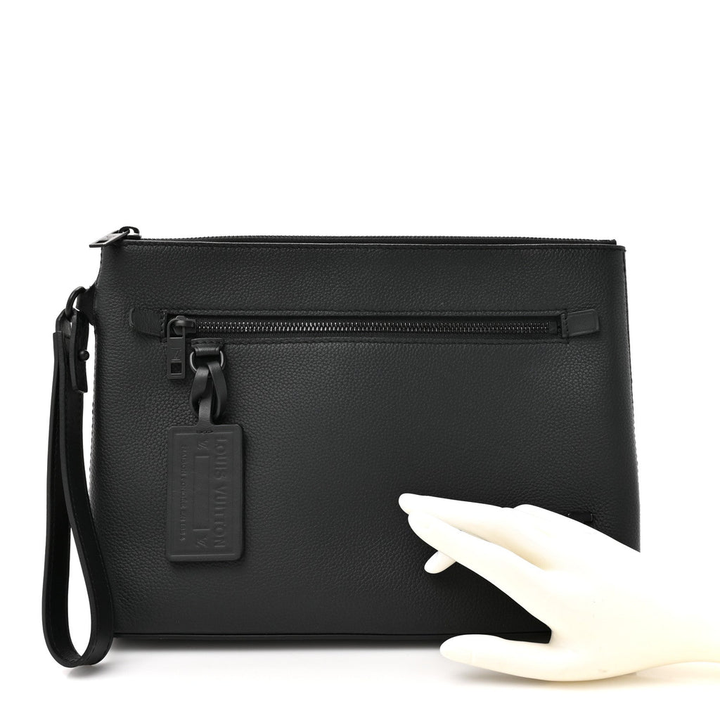 Louis Vuitton Grained Calfskin Aerogram Takeoff Pouch Black