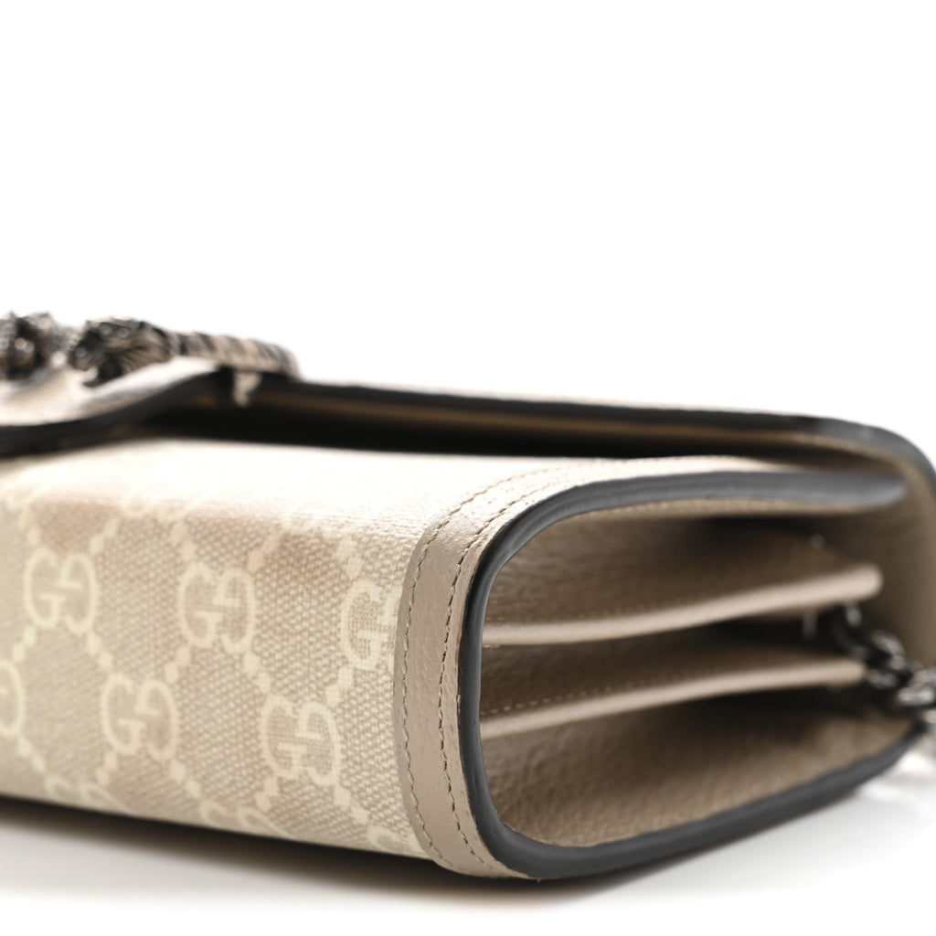 Gucci GG Supreme Monogram Textured Dollar Calfskin Mini Dionysus Chain Wallet Beige Mystic White Oatmeal