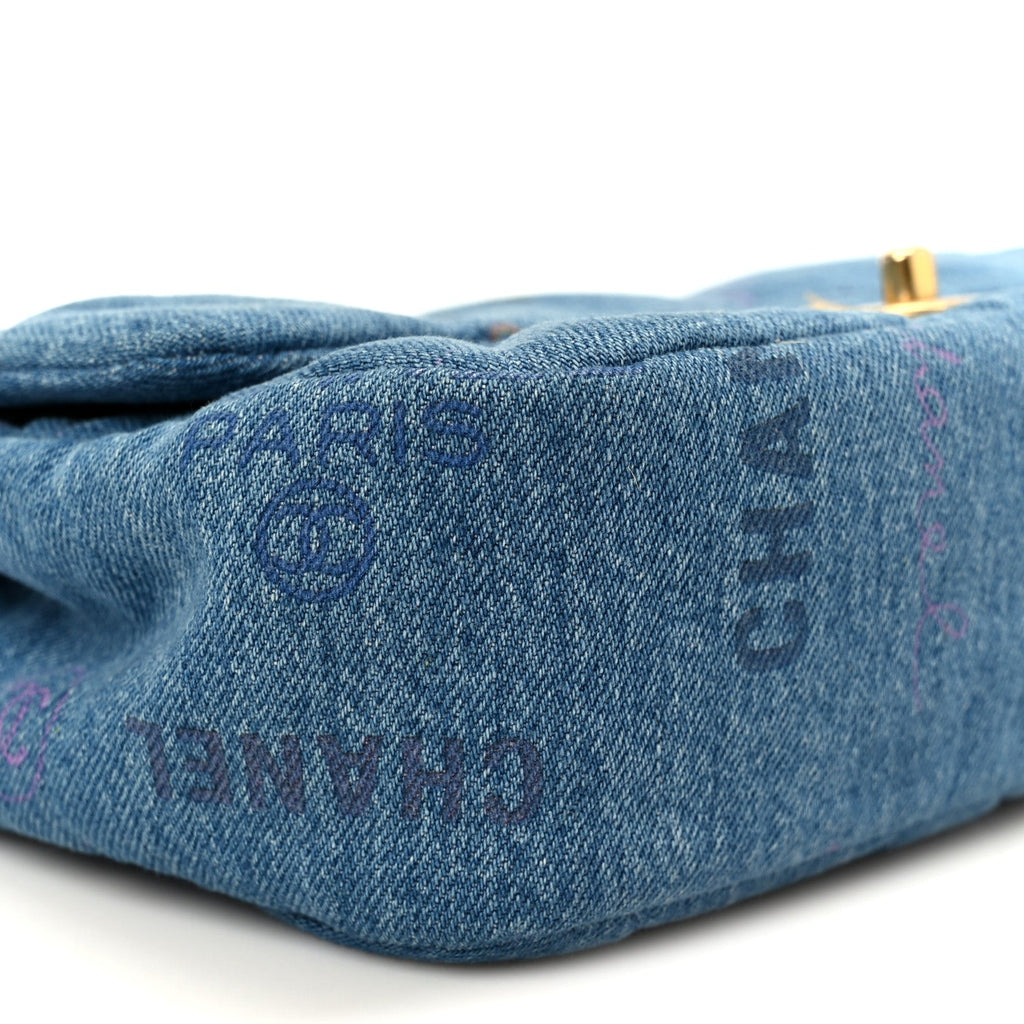 Chanel Denim Quilted Denim Large Mood Flap Blue Multicolor