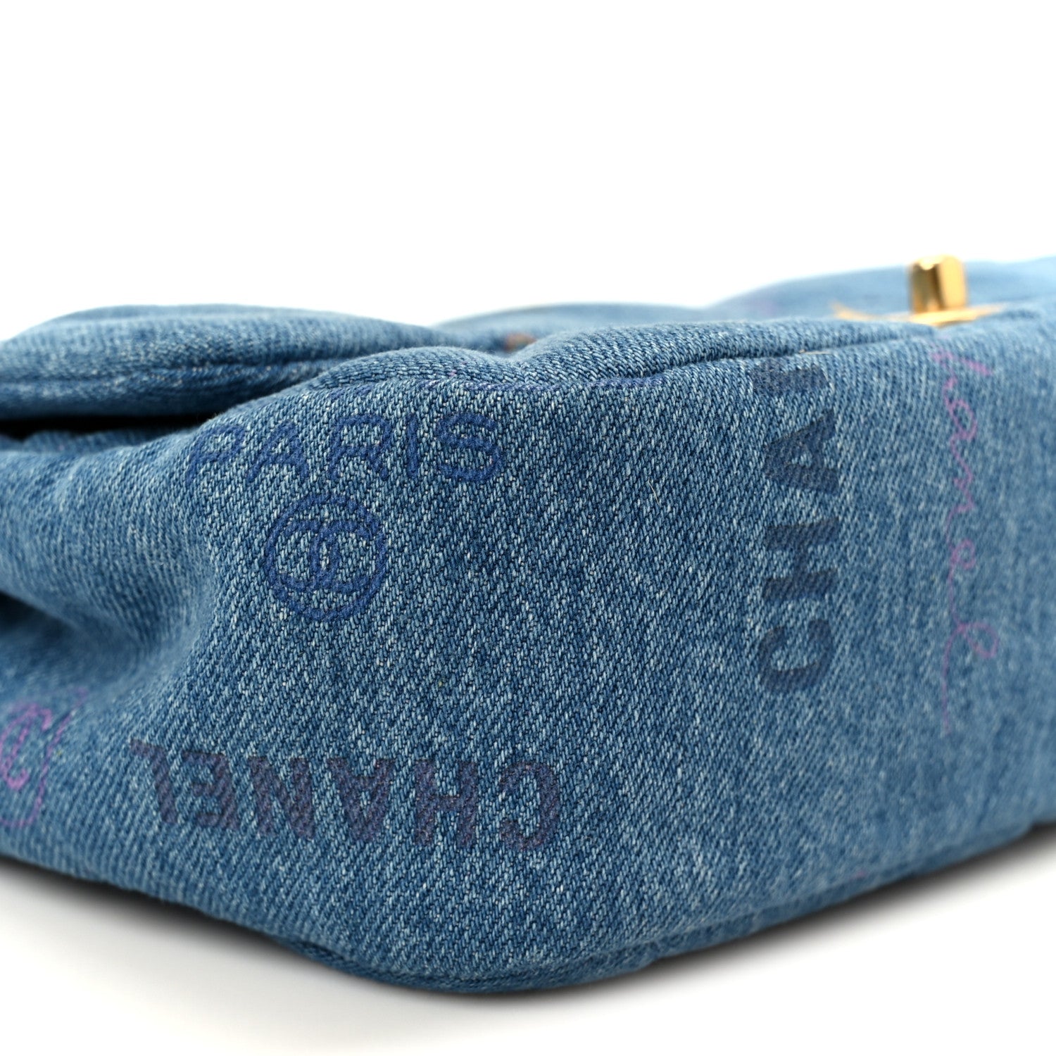 Chanel Denim Quilted Denim Large Mood Flap Blue Multicolor