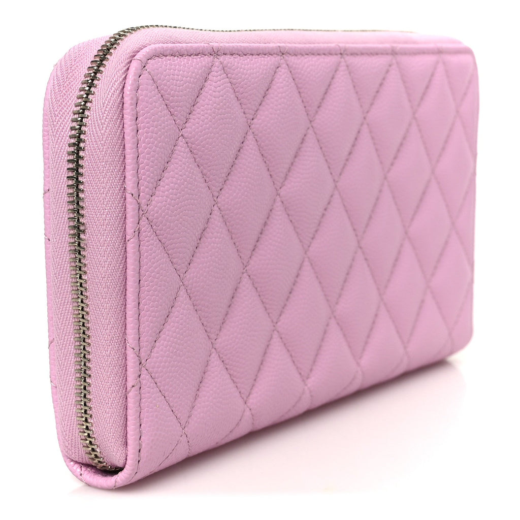 Caviar Quilted Perforated CC Long Zipped Wallet Pink