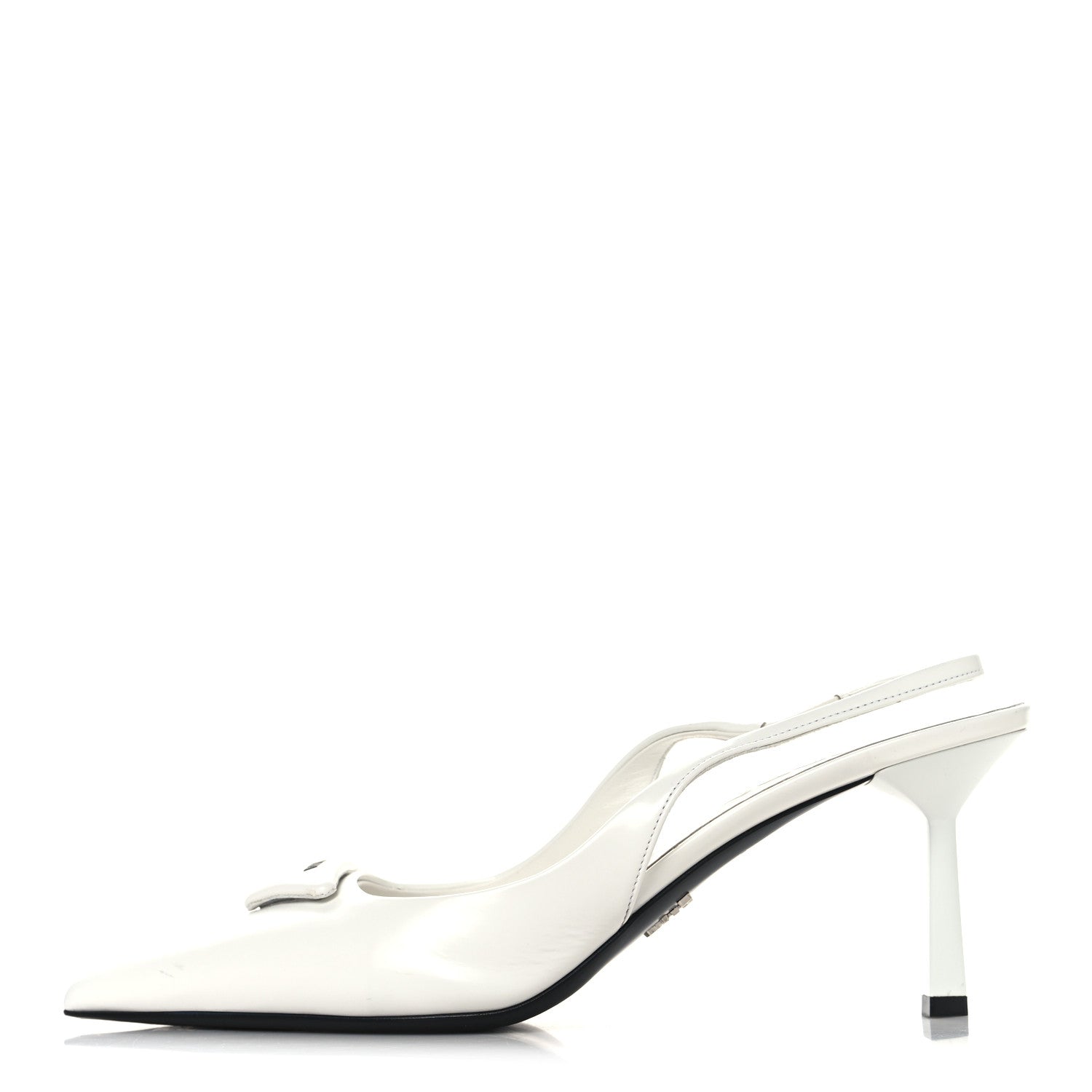 Prada Calfskin Triangle Logo Pointed Toe 75mm Slingback Pumps 38.5 White