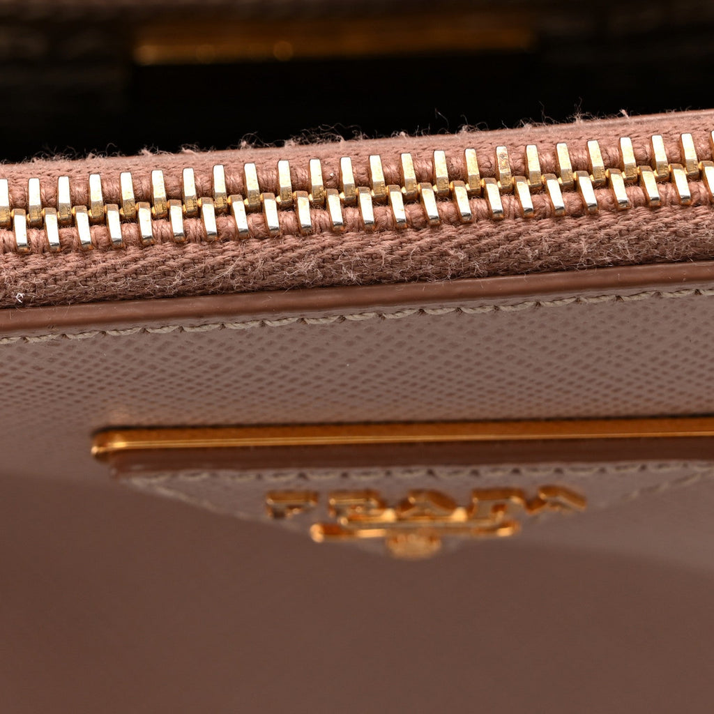 Prada Saffiano Small Galleria Double Zip Tote Cammeo