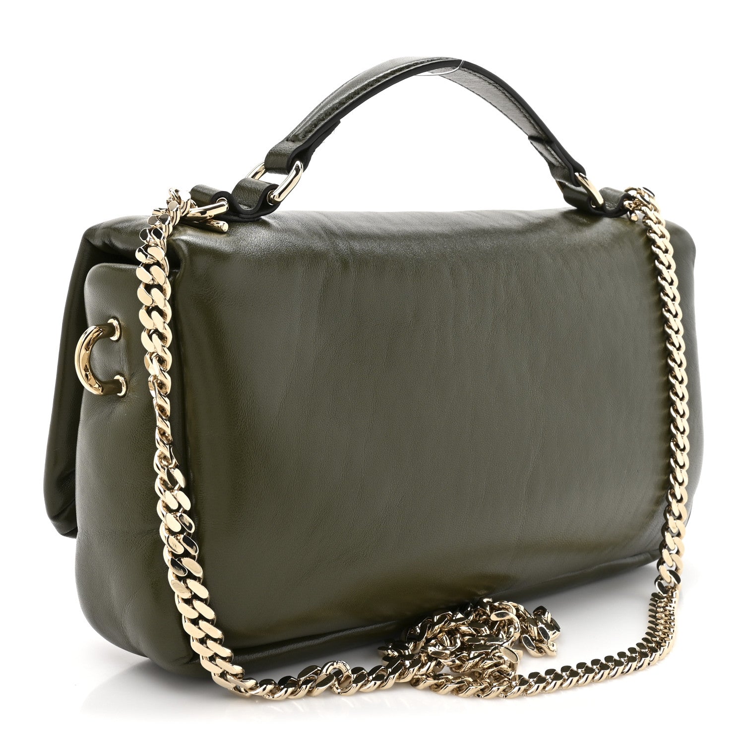Gucci Lambskin Mini GG Milano Top Handle Shoulder Bag Green