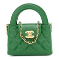 Chanel Shiny Aged Calfskin Quilted Mini Nano Kelly Shopper Green