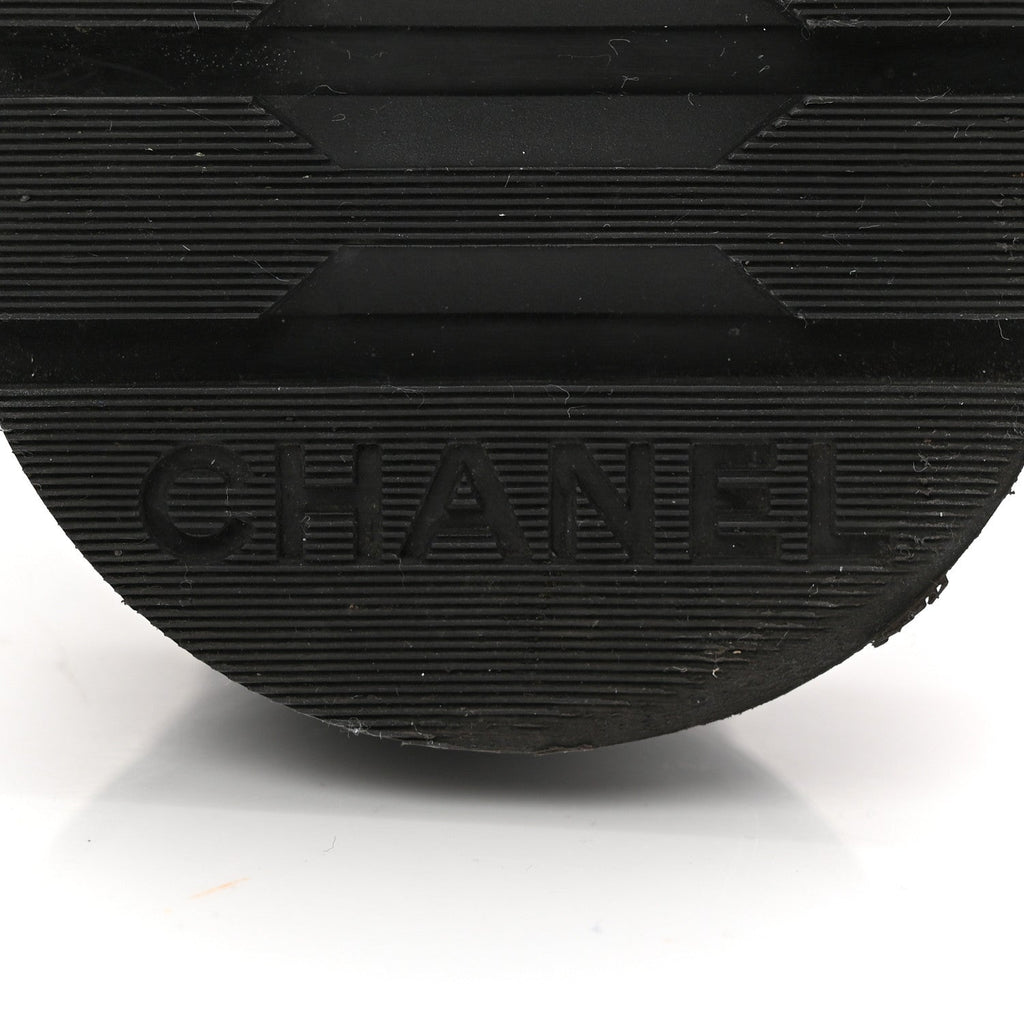 Chanel Shiny Lambskin Quilted Lace Up Combat Boots 38.5 Black