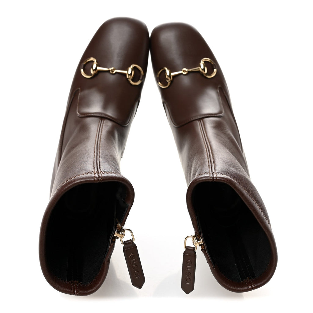 Gucci Nappa Horsebit Ankle Boots 37.5 New Chocolate