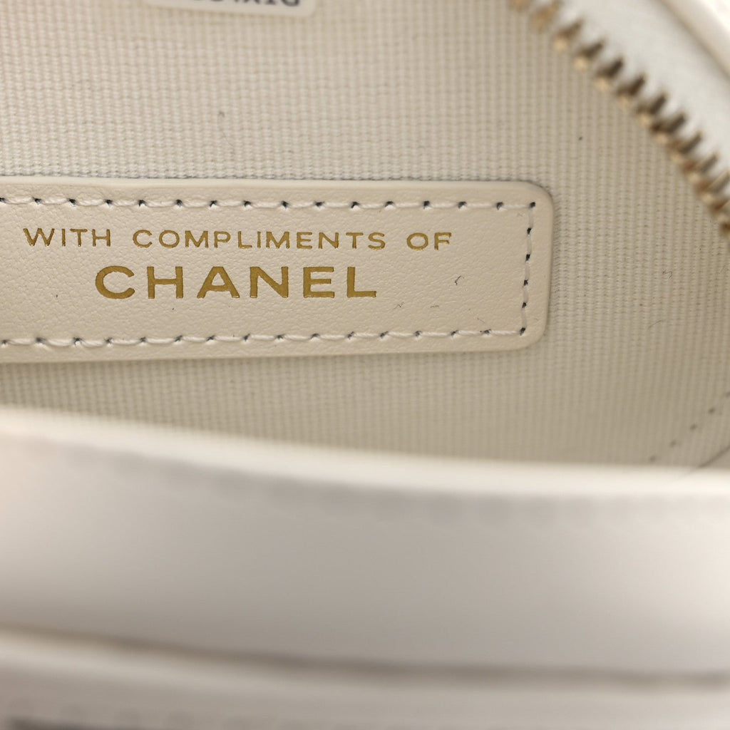 Chanel Tweed Quilted Round Filigree Pouch With Chain White Black
