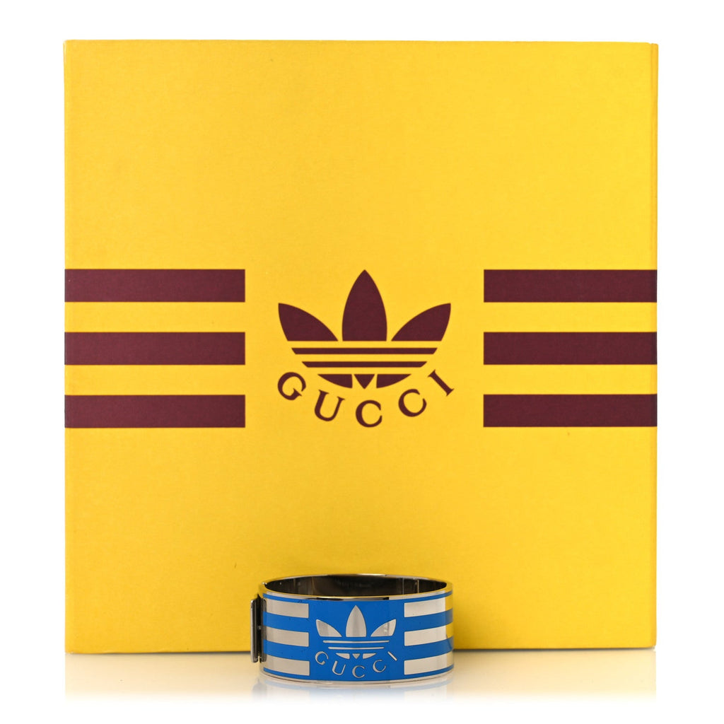 Gucci X ADIDAS Metal Enamel Cuff Bracelet S Silver Blue