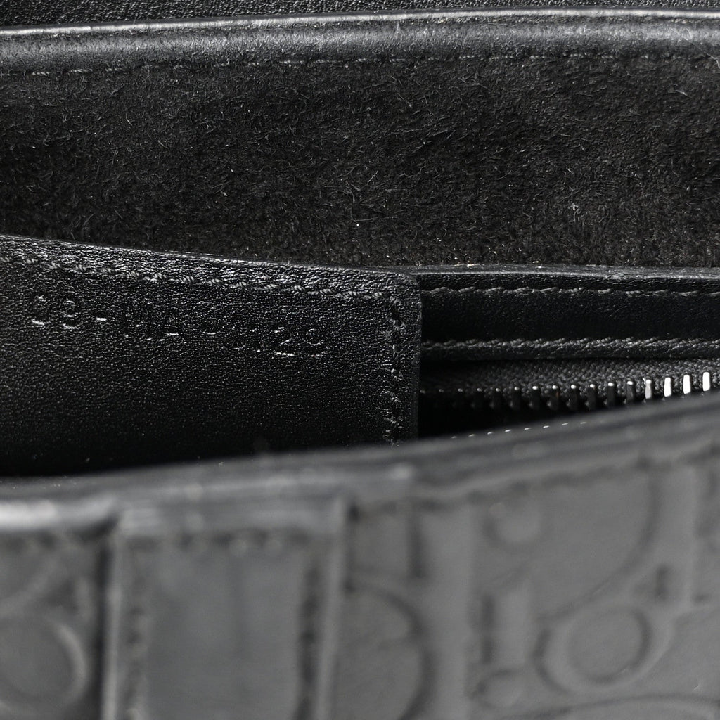 Christian Dior Calfskin Embossed Oblique Saddle Bag Black