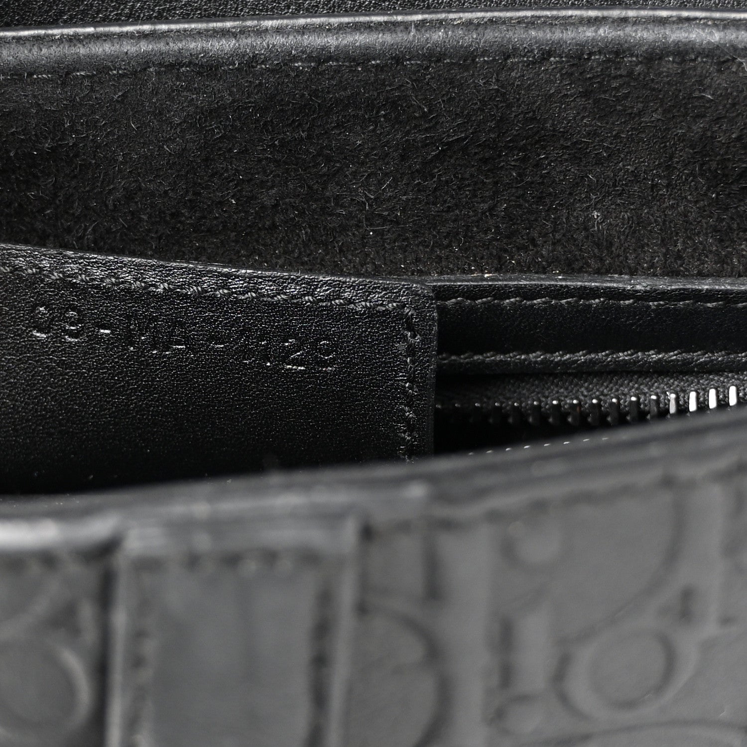 Christian Dior Calfskin Embossed Oblique Saddle Bag Black