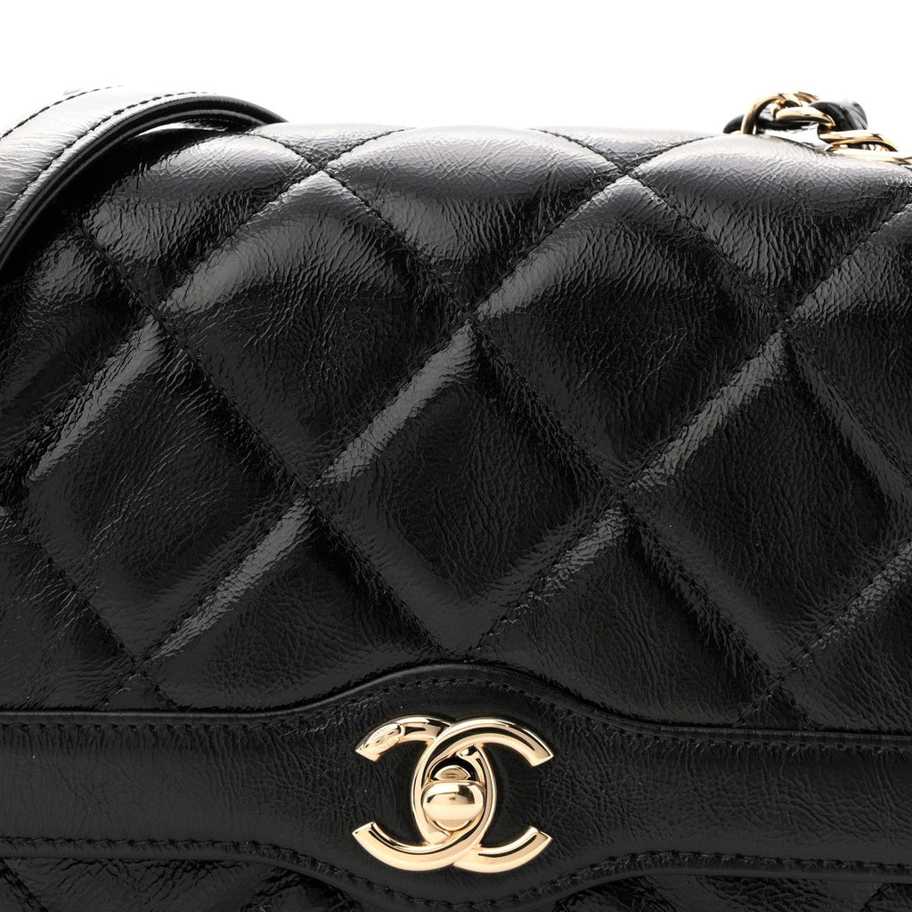 Chanel Crumpled Glazed Lambskin Quilted Mini Flap Black