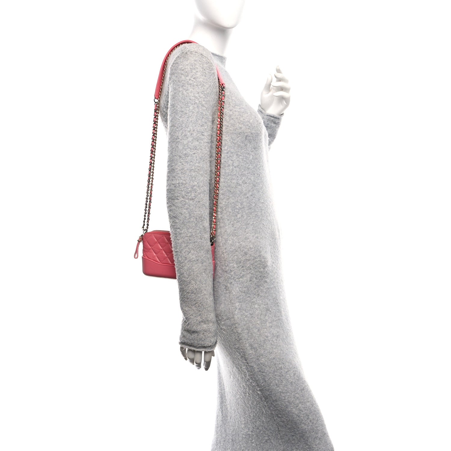 Chanel Aged Calfskin Quilted Small Gabrielle Clutch With Chain Pink