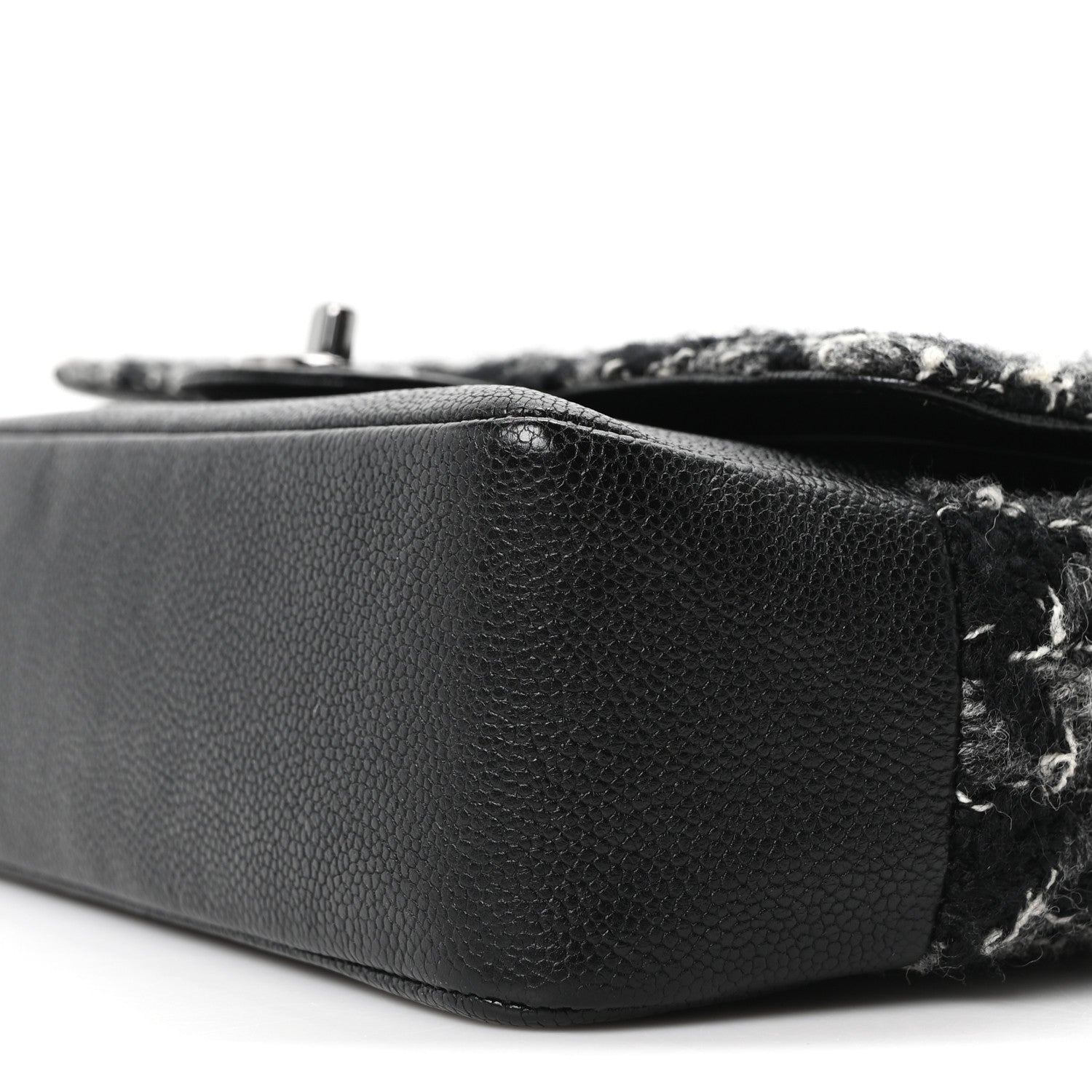 Chanel Caviar Tweed Houndstooth Quilted Medium Double Flap Black Grey